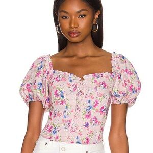 ASTR The Label Lace Up Puff Sleeve Top